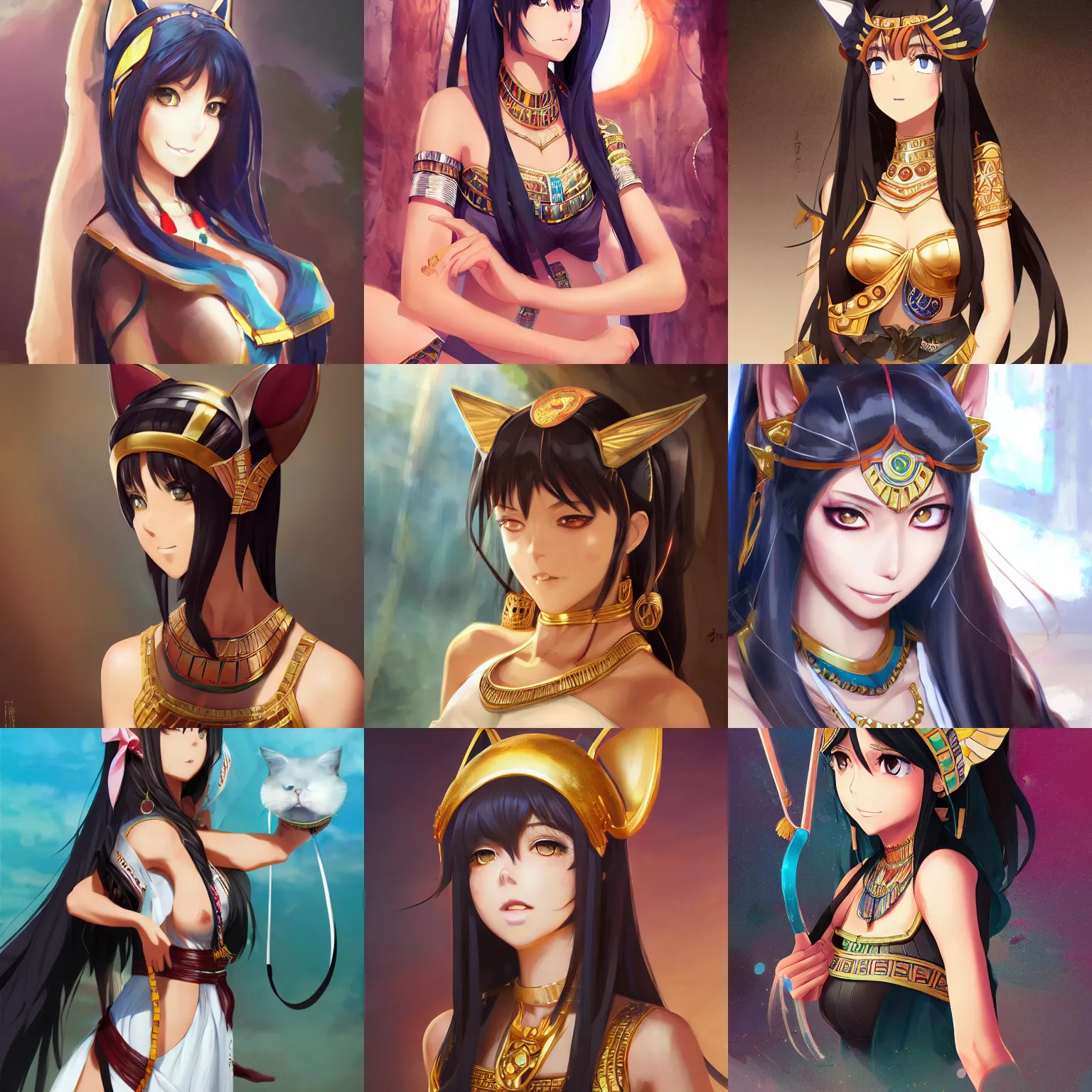 Prompt: An anime portrait of Ssunbiki as an Egyptian woman with cat ears, by Stanley Artgerm Lau, WLOP, Rossdraws, James Jean, Andrei Riabovitchev, Marc Simonetti, and Sakimichan, tranding on artstation