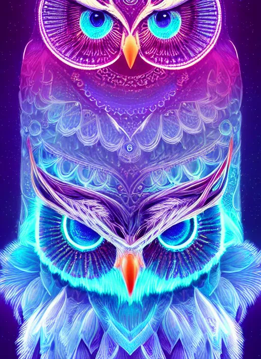 Image similar to symmetry!! product render poster vivid colors divine proportion owl, ice and snow, glowing fog intricate, elegant, highly detailed, digital painting, artstation, concept art, smooth, sharp focus, illustration,