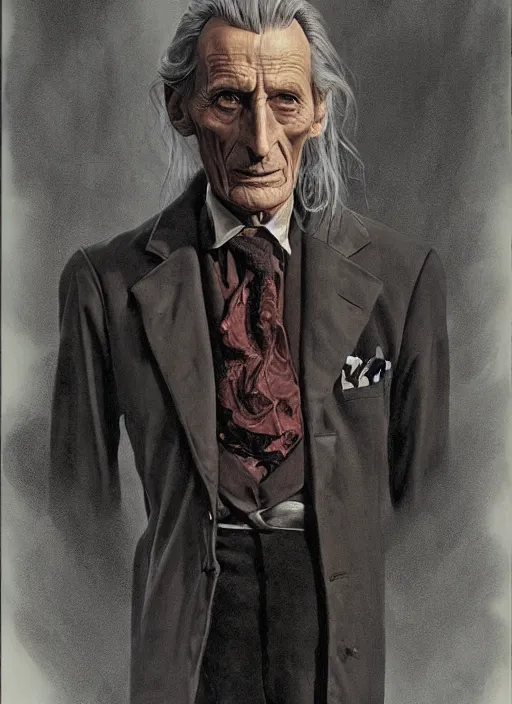 Image similar to portrait of Peter Cushing as Grimsdyke in Tales From the Crypt (1972), highly detailed, centered, solid color background, digital painting, artstation, concept art, smooth, sharp focus, illustration, artgerm, donato giancola, Joseph Christian Leyendecker, Les Edwards, Ed Repka, WLOP, Artgerm