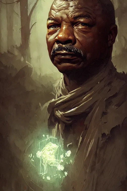 Image similar to carl weathers, sorcerer, lord of the rings, tattoo, decorated ornaments by carl spitzweg, ismail inceoglu, vdragan bibin, hans thoma, greg rutkowski, alexandros pyromallis, perfect face, fine details, realistic shaded