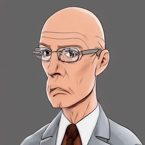 Image similar to A middle-aged Dr. Venture in real life with a hooked nose, a long gaunt face and skinny body and neck, very thin and bald, realistic, very realistic, hyperrealistic, highly detailed, very detailed, extremely detailed, detailed, digital art, oil painting, trending on artstation, headshot and bodyshot, detailed face, very detailed face, extremely detailed face, HD Quality, 8k resolution, very very detailed face, real life