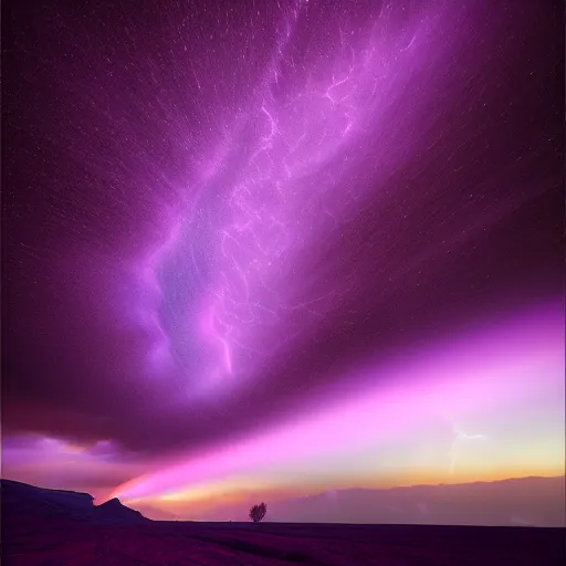 Image similar to amazing photo of a purple tornado in the sky by marc adamus, beautiful dramatic lighting