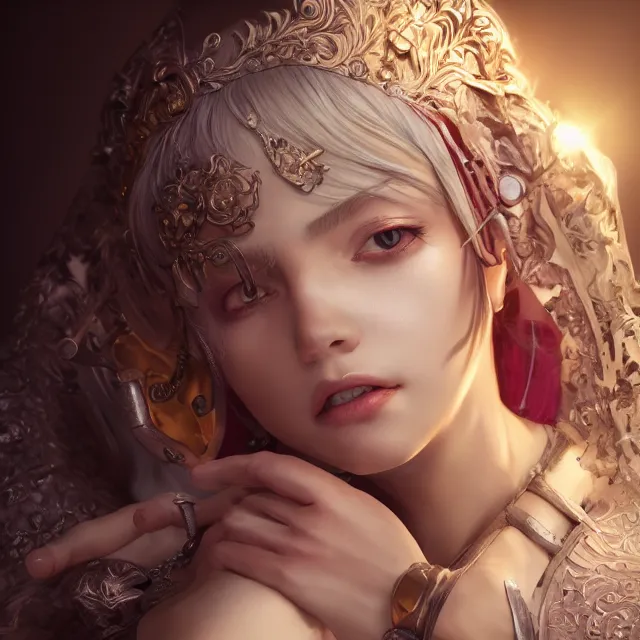 Image similar to studio portrait of neutral good colorful female cleric bard healer as absurdly beautiful, elegant, young sensual gravure idol, ultrafine hyperrealistic detailed face illustration by kim jung gi, irakli nadar, intricate linework, sharp focus, bright colors, matte, octopath traveler, final fantasy, unreal engine highly rendered, global illumination, radiant light, intricate environment