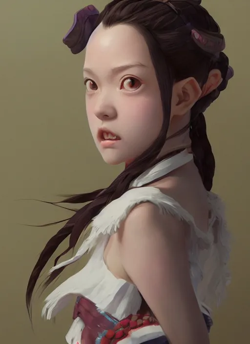 Image similar to nezuko, au naturel, hyper detailed, digital art, trending in artstation, cinematic lighting, studio quality, smooth render, unreal engine 5 rendered, octane rendered, art style by klimt and nixeu and ian sprigger and wlop and krenz cushart