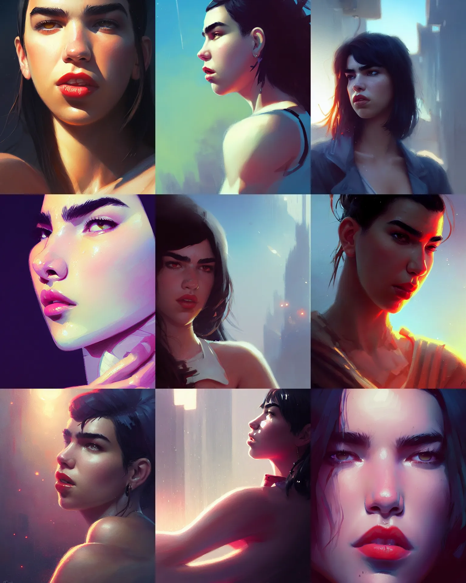 Prompt: Dua Lipa, medium shot close up, details, sharp focus, illustration, by Jordan Grimmer and greg rutkowski, Trending artstation, pixiv, digital Art