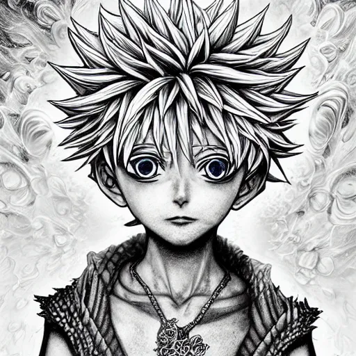 Image similar to killua zoldyck made of jewlery, an ultrafine detailed illustration by ( vania zouravliov ), rossdraws, irakli nadar, intricate linework, bright colors, final fantasy, behance contest winner, angular, unreal engine, global illumination, radiant light, detailed and intricate environment, thunderstorms, purple