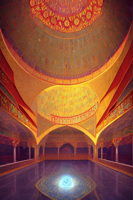 Image similar to detailed paiting of the interior of the Topkapi Palace in Ottoman Empire, cinema4d sparkling volumetric masterpiece by Ross Tran, WLOP, ArtGerm & Anton Fandeev, stunning shaded lighting effects