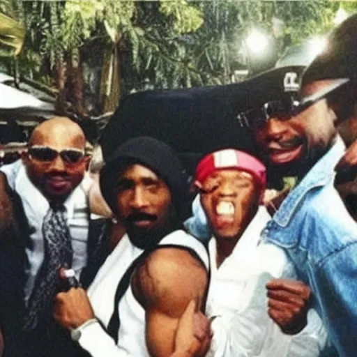 Prompt: photo of 2 pac partying today, he's still alive.