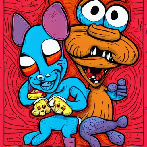 Image similar to ren and stimpy by dan mumford