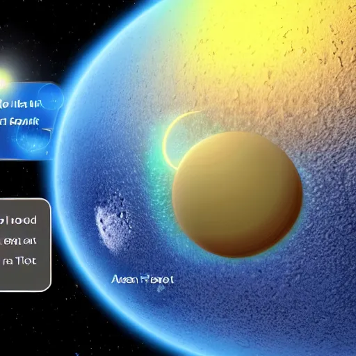 Prompt: an alien exoplanet depicted on a futuristic interface, onscreen info and labels