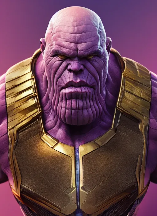 Image similar to thanos, au naturel, hyper detailed, digital art, trending in artstation, cinematic lighting, studio quality, smooth render, unreal engine 5 rendered, octane rendered, art style by klimt and nixeu and ian sprigger and wlop and krenz cushart