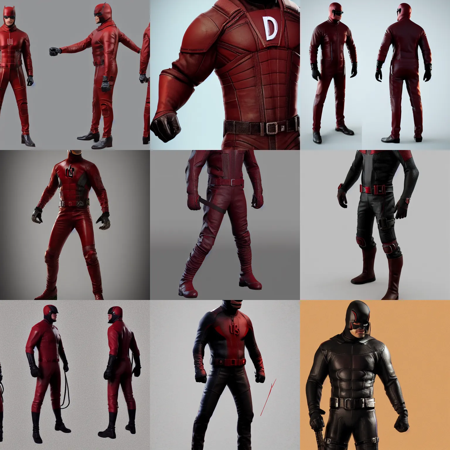 Prompt: daredevil leather suit fullbody concept art 3 d model redshift render octane 4 k