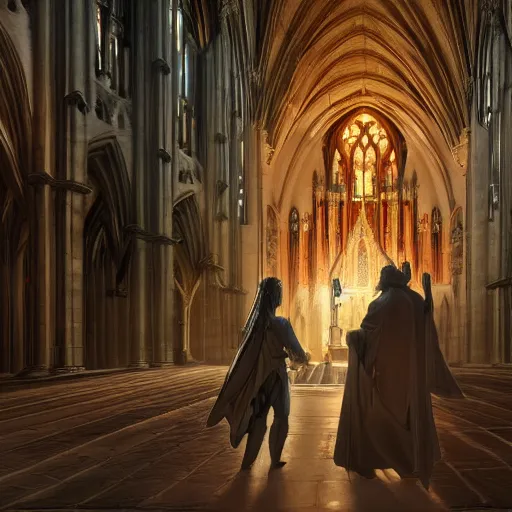 Image similar to angel protecting man who is praying inside a gothic church by Stanley Artgerm Lau, WLOP, Rossdraws, James Jean, Andrei Riabovitchev, Marc Simonetti, Yoshitaka Amano, ArtStation, CGSociety