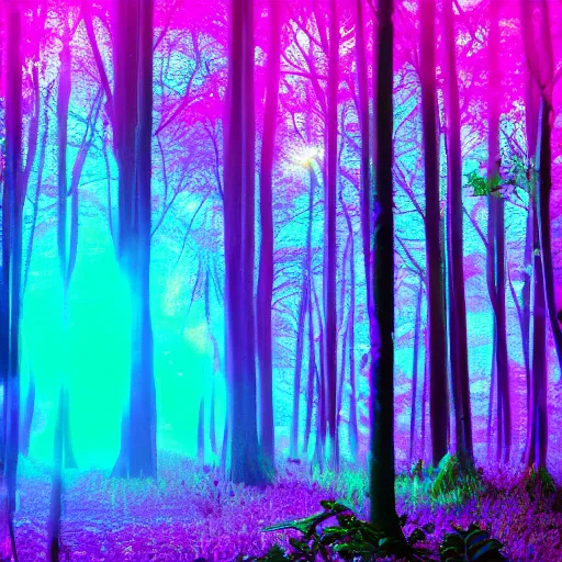Image similar to vaporwave neon forest