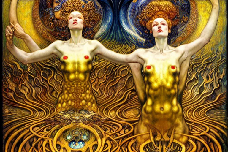 Image similar to Divine Chaos Engine by Karol Bak, Jean Delville, William Blake, Gustav Klimt, and Vincent Van Gogh, symbolist, visionary