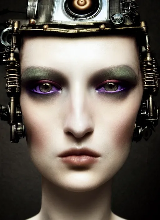 Image similar to close - up portrait of beautyful female android steampunk by paolo roversi,