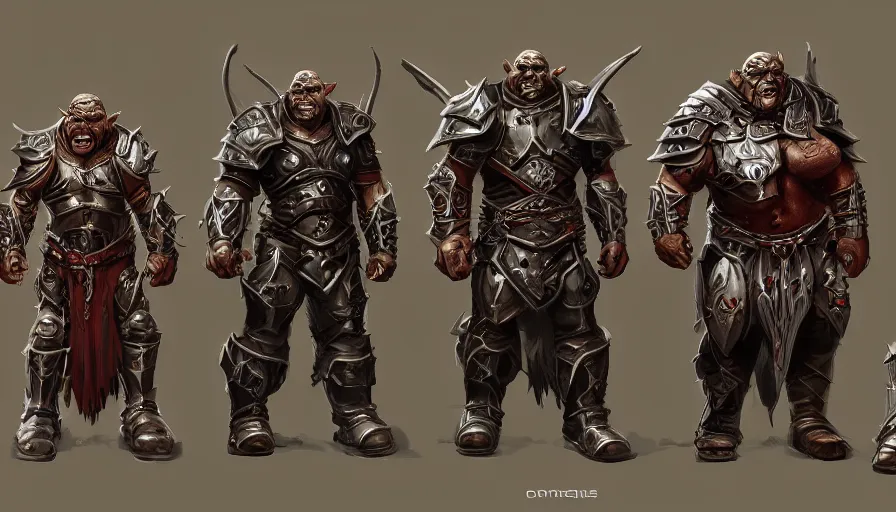 Image similar to three different views of orcs in armour, intricate beautiful concept art by senior character artist, trending on artstation, artstation hd, full body