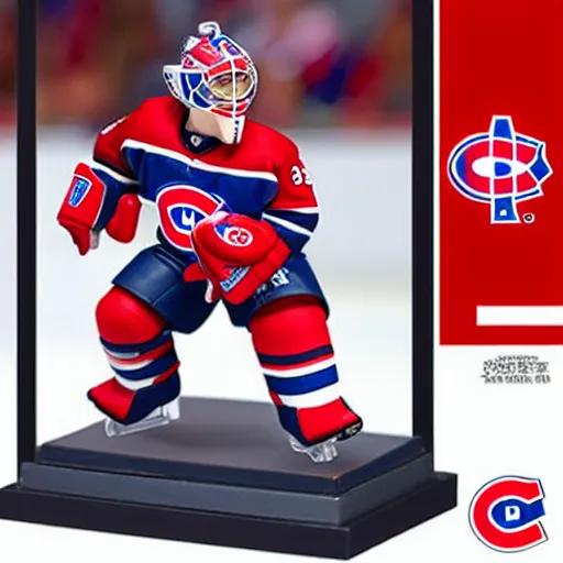 Image similar to high quality portrait flat matte painting of cute Nendoroid figurine of Patrick Roy Goaltender, in the style of nendoroid and manga NARUTO, number 33 on jersey, Patrick Roy Goaltender, An anime Nendoroid of Patrick Roy, hall of fame goalie Patrick Roy!!!, number 33!!!!!, Montreal Habs Canadiens figurine, detailed product photo, flat anime style, thick painting, medium close-up