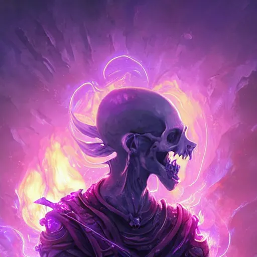 Prompt: curved floating skulls with violet fire trails, violet theme, epic fantasy digital art style, fantasy artwork, by Greg Rutkowski, fantasy hearthstone card art style