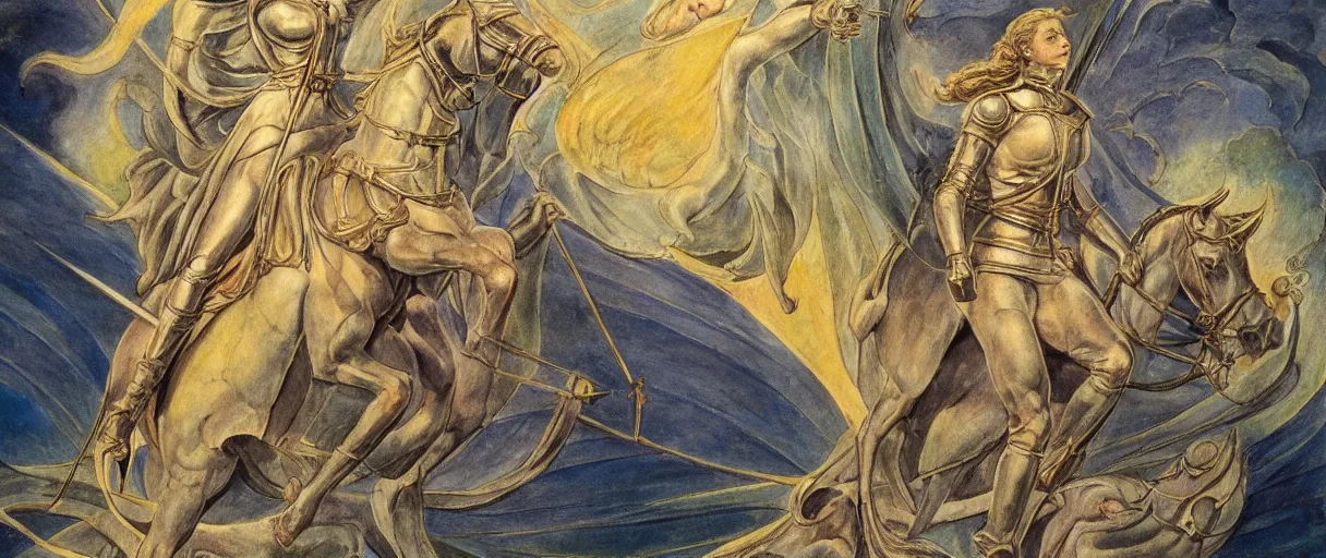 Image similar to beautiful jeanne d'arc in the style of william blake, terese nielsen, writ faith, 8 k resolution