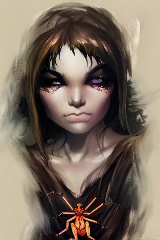 Image similar to a portrait of a cute half spider girl by Frank Frazetta, WLOP and ross tran