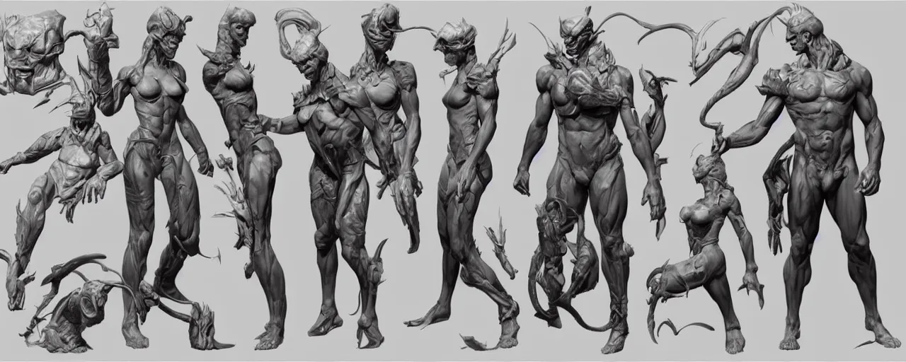 Prompt: character design, reference sheet, nuprahtor, concept art, photorealistic, hyperdetailed, 3 d rendering!, art by leyendecker! and frazetta