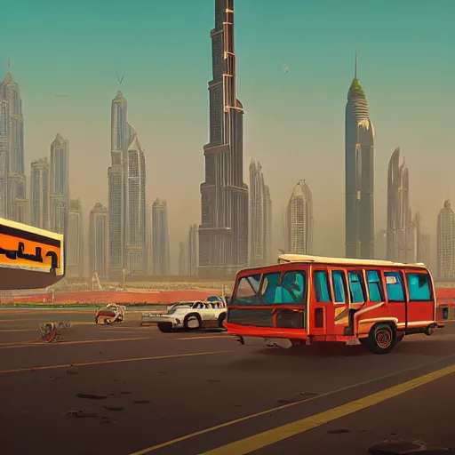 Image similar to gta : dubai, by simon stalenhag