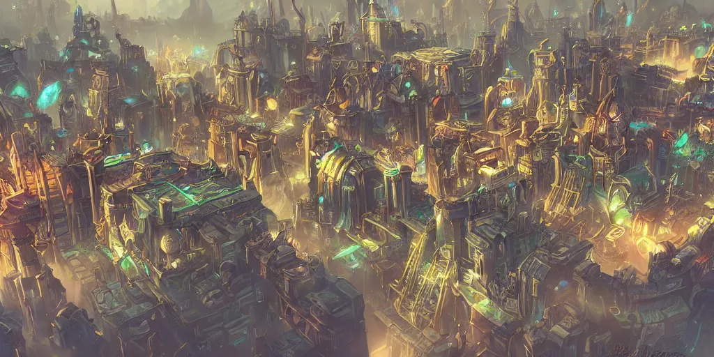 Prompt: picture of Piltover City from far away, steampunk, fantasy, league of legends, trending on artstation