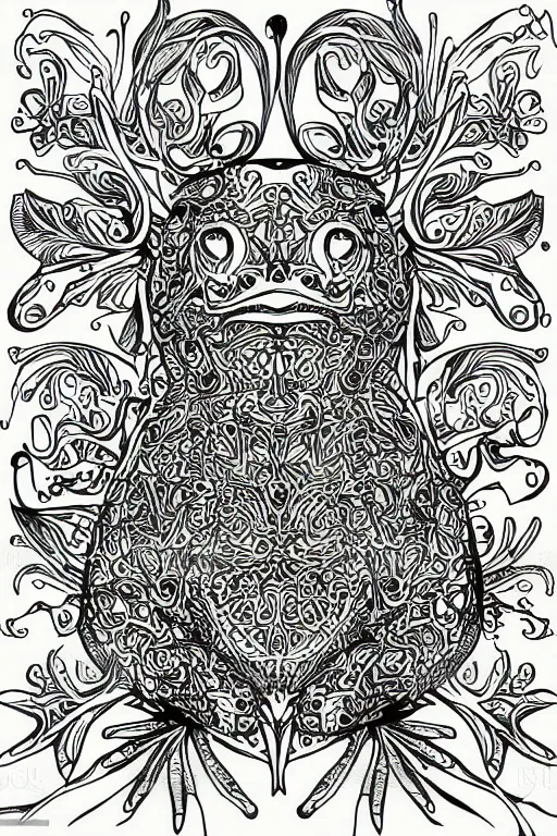 Image similar to beautiful frog, ornamental, fractal, ink draw, line art, vector art