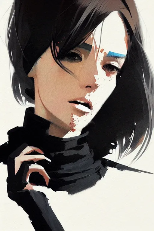 Image similar to a ultradetailed portrait painting of a stylish woman in a black turtleneck by conrad roset, greg rutkowski and makoto shinkai trending on artstation