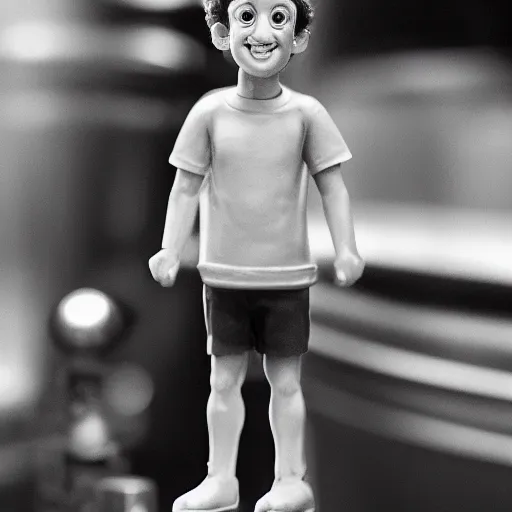 Prompt: photo of miniature Mark Zuckerberg under an electron microscope