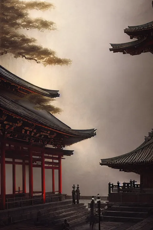 Image similar to Japanese Buddhist temple scenery, powerfull, intricate, elegant, volumetric lighting, digital painting, highly detailed, artstation, sharp focus, illustration, concept art, ruan jia, steve mccurry