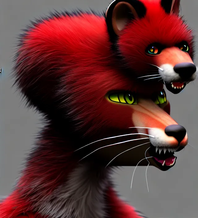 Image similar to furry - male - red - black - weasel - geistcaller - fursona uhd ue 5 visual novel pc game expressions, photorealistic