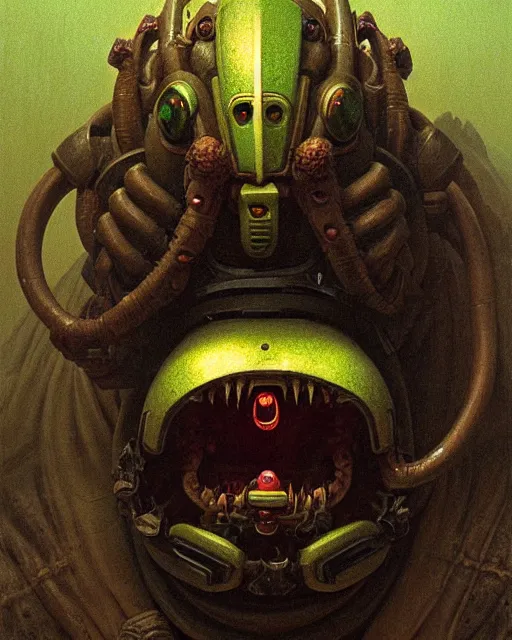 Image similar to orisa from overwatch, character portrait, portrait, close up, concept art, intricate details, highly detailed, horror poster, horror, vintage horror art, realistic, terrifying, in the style of michael whelan, beksinski, and gustave dore