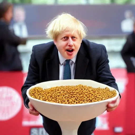 Prompt: boris johnson baked into a bowl of beans