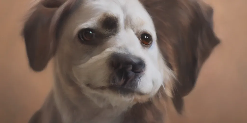 Image similar to a dog, cinematic angle, studio Ghibli, cinematic lighting, detailed oil painting, hyperrealistic, 8k