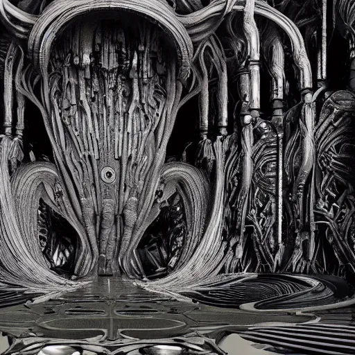 Image similar to highly advanced futurescape, intricate, high detailed, elegant composition, 8k, 144mm full shot, cinematic :: H.R. Giger ::