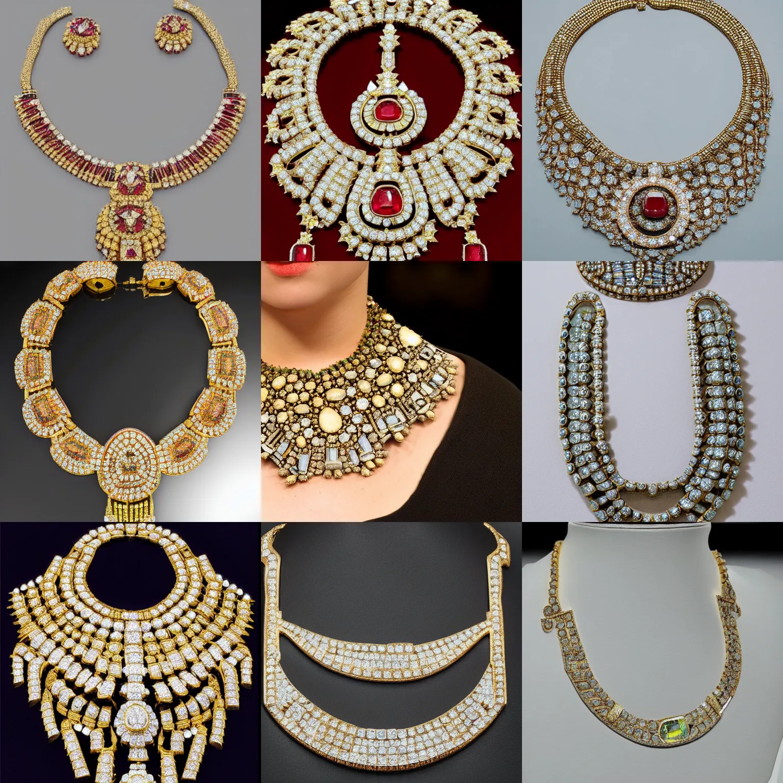 Prompt: Stunning necklace sold at auction for 2 million USD. 4k raw