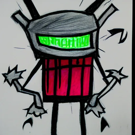 Image similar to a children's drawing of invader zim, crayon, paper,