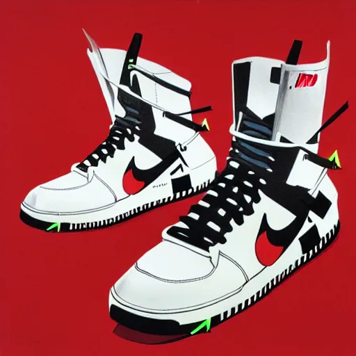 Image similar to retro futuristic Nike Off-White sneakers by syd mead