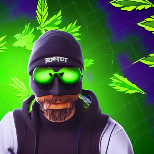 Image similar to close up photograph of very high on weed fortnite guy, stoner eyes, fortnite guy smoked weed, weed background, smoking a blunt, 8 k resolution