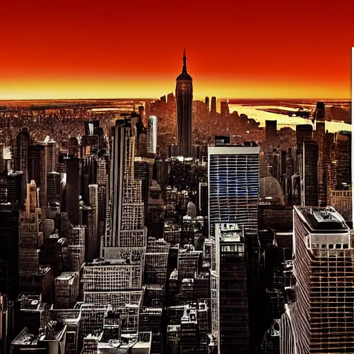 Image similar to new york city and an eclipse in the background, cinematic, realistic