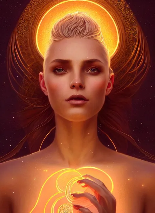 Prompt: a beautiful cinematic female sand goddess, glow golden tatto, galatic shamen with Quantum energy fantasy, fantasy magic, undercut hairstyle, dark light night, intricate, elegant, sharp focus, illustration, highly detailed, digital painting, concept art, matte, art by WLOP and Artgerm and Greg Rutkowski and Alphonse Mucha, masterpiece