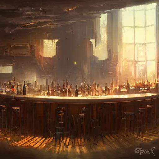 Prompt: the bar at the end of time by greg rutkowski