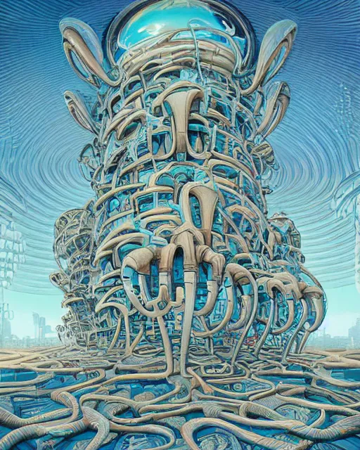 Image similar to Twisting alien architecture, james jean and chris mars