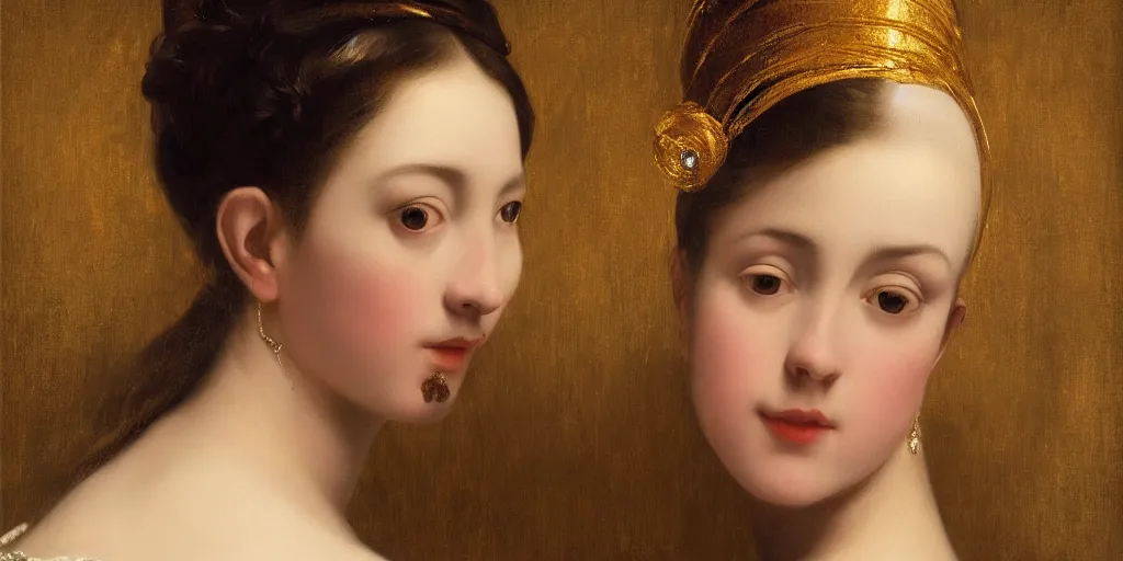 Image similar to beautiful oil matte portrait painting, women with gold skin showered with diamonds, wonderful masterpiece highly detailed, beautiful cinematic light deep focus, elegant, digital painting, smooth, sharp focus, golden ratio, dramatic illumination, ultra realistic, 8 k, art by artemisia lomi gentileschi and caravaggio