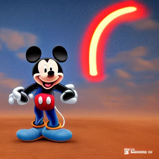 Prompt: Mickey Mouse as Thor, digital art parody, unreal engine, high quality