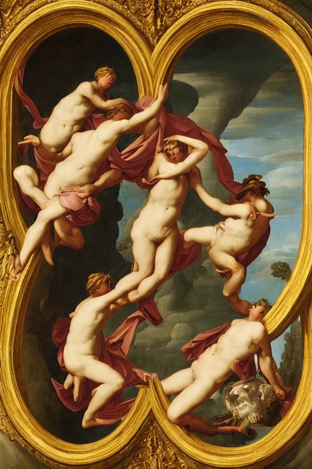 Prompt: A detailed neoclassicism painting depicting the Ouroboros