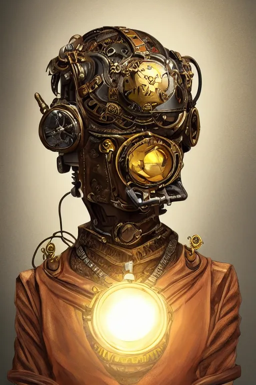 Image similar to steampunk helmet fantasy art mask robot ninja stylized digital illustration sharp focus, elegant intricate digital painting artstation concept art global illumination ray tracing advanced technology chaykin howard and campionpascale and cooke darwyn and davis jack