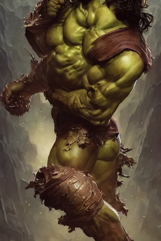 Prompt: portrait of bruce banner as a hulking herculean demon, forest, godlike, full body, fantasy, intricate, elegant, highly detailed, digital painting, artstation, concept art, sharp focus, illustration, art by artgerm and greg rutkowski and alphonse mucha